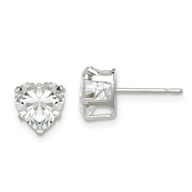 Solid 925 Sterling Silver 7mm Heart CZ Cubic Zirconia Post Earrings Solid 925 Sterling Silver 7mm Heart CZ Cubic Zirconia Post Earrings